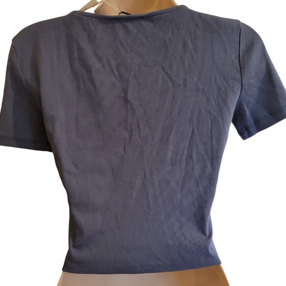 Zara NWT Blue Sweetheart/V-Neck Ruched Short Sleeve Crop Top Size Large - Picture 2 of 2